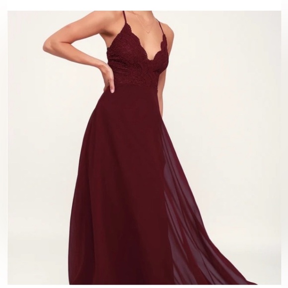 NWT Lulus Madalyn Burgundy Lace Maxi Dress Size L Formal Wedding Guest - Picture 2 of 9